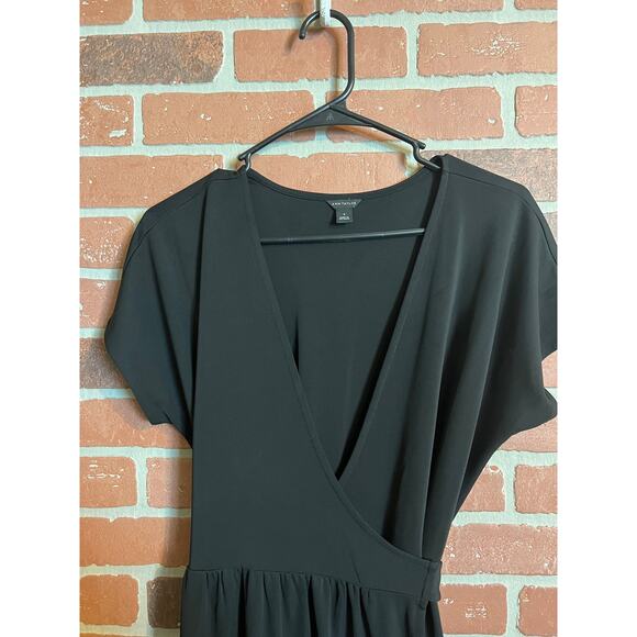 Ann Taylor | Black V-Neck Wrap Midi Dress - Picture 2 of 7